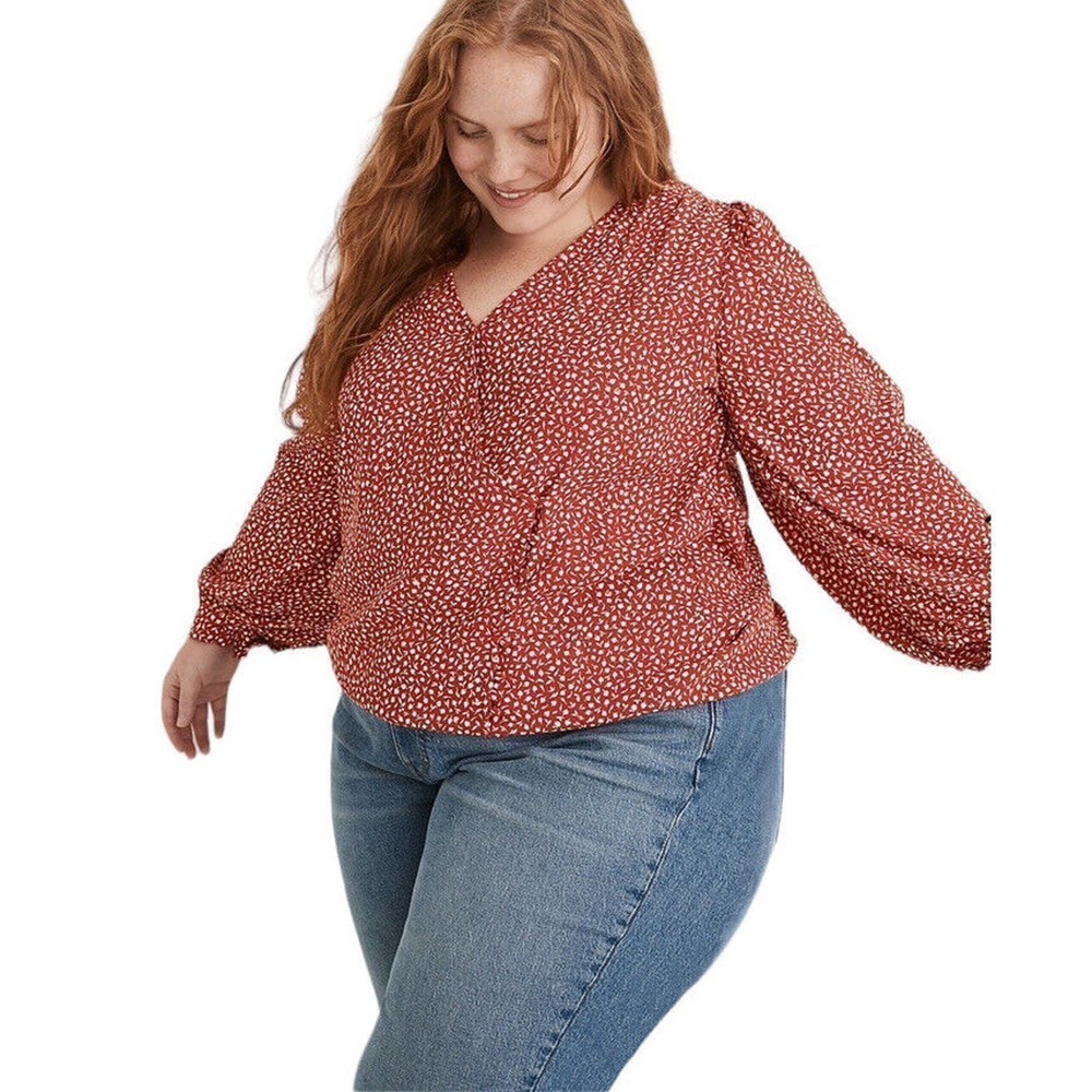 MADEWELL Wrap Top Plus Size 3X Kinston Side-Button‎ in Park Picnic Red Floral